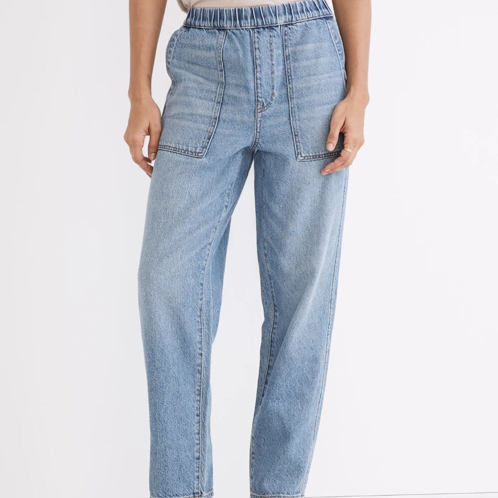 Madewell Women's Blue Beswick Wash Pull-On Relaxed Fit Straight Jeans Size 36x27